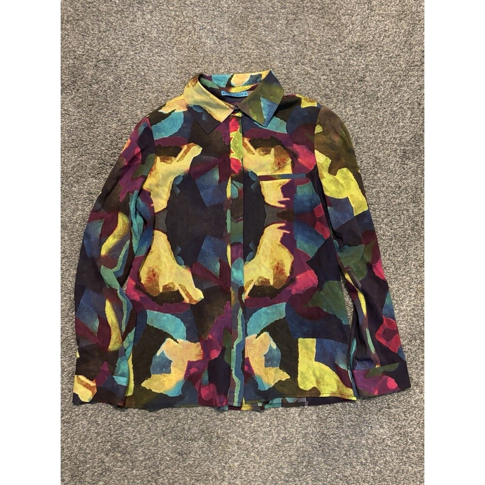 Alice + Olivia Willa Shirt Size XS Abstract‎ Print Silk Blouse Colorful